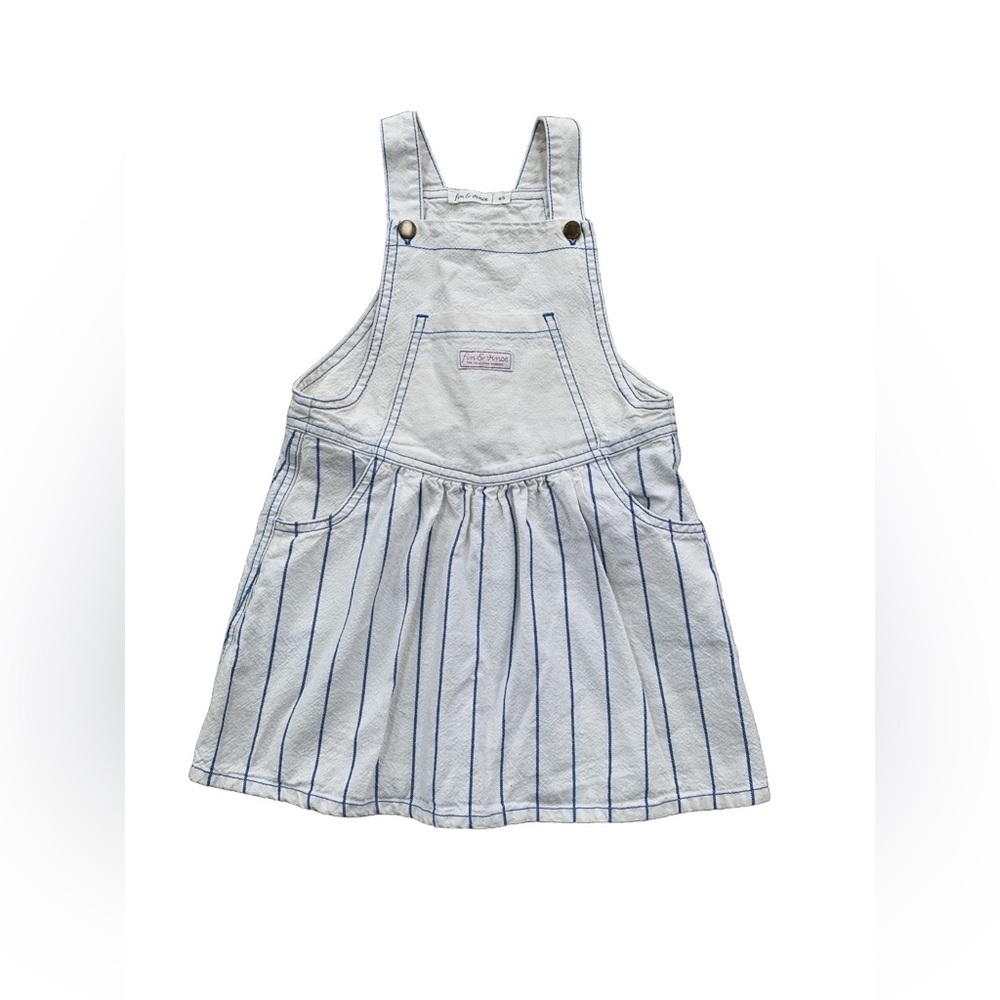 Fin & Vince Size 4/5 Denim Jumper Dress in Blue Stripe